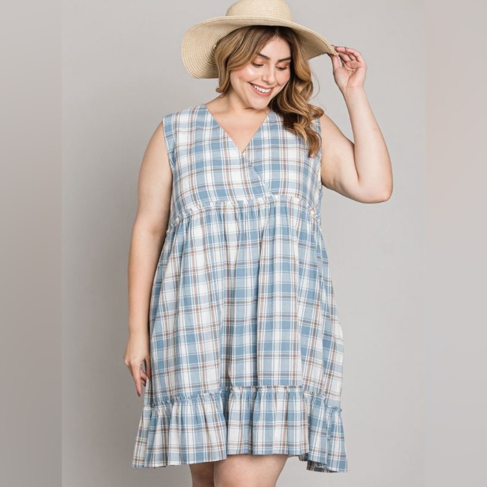 Plus Size Checker Ruffle Bottom Dress
